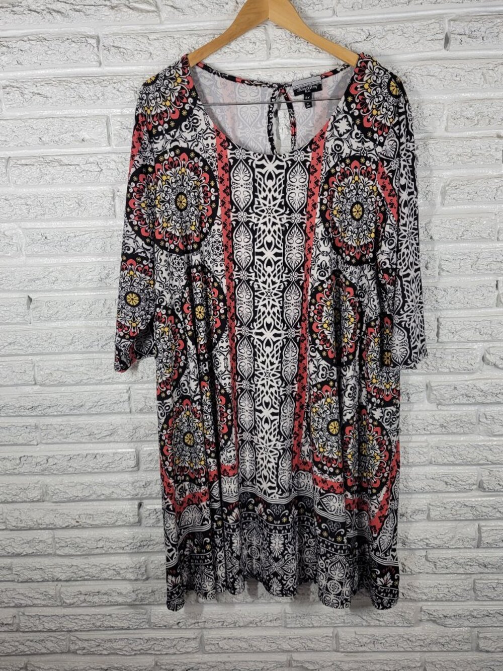 Allison Brittney Women 3X Shirt Dress Black Red Geometric Keyhole GEO84E